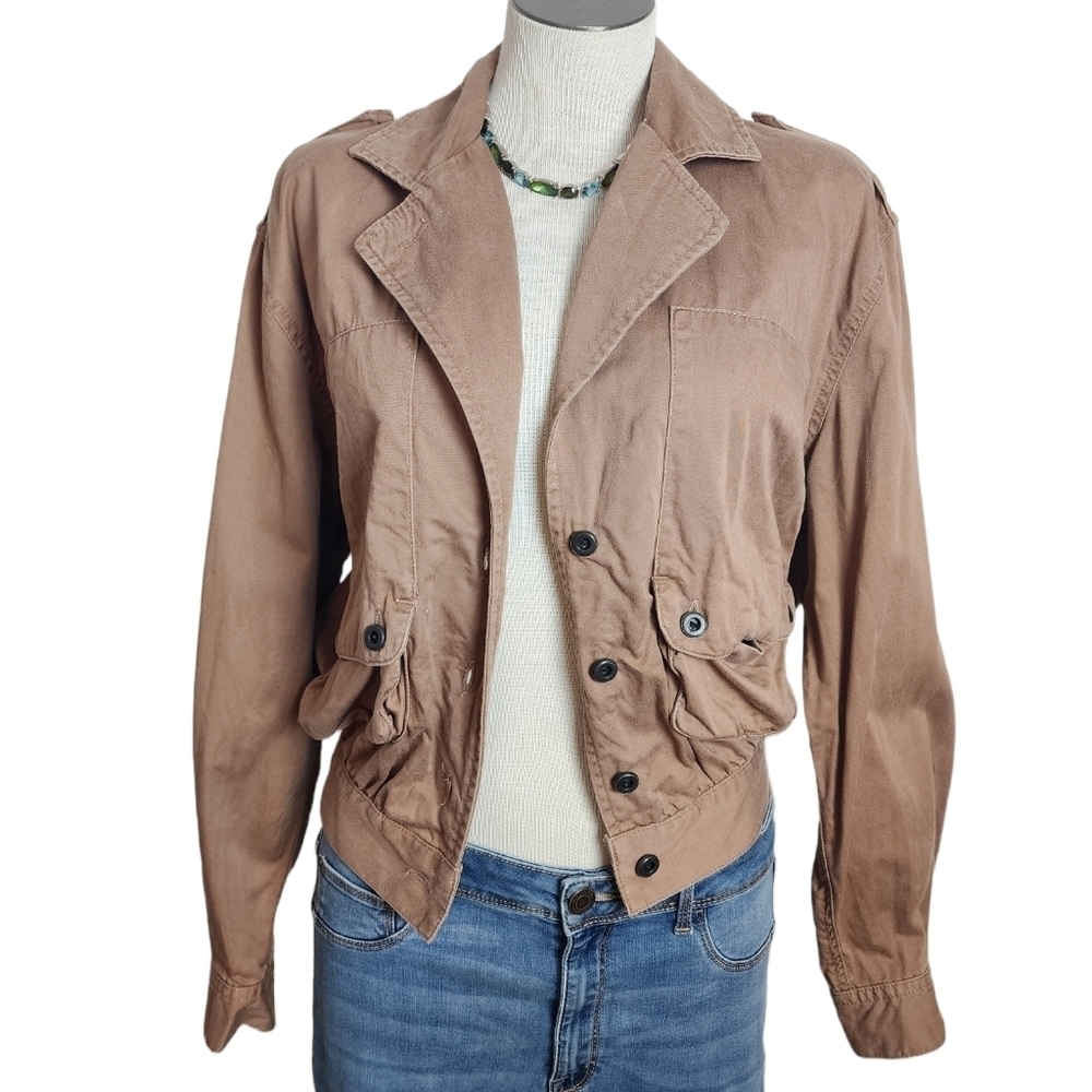 Calvin Klein Tan Pointed Collar Cropped Utility Women's Jacket Size S